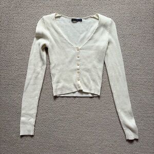 Brandy Melville White Ribbed Cardigan